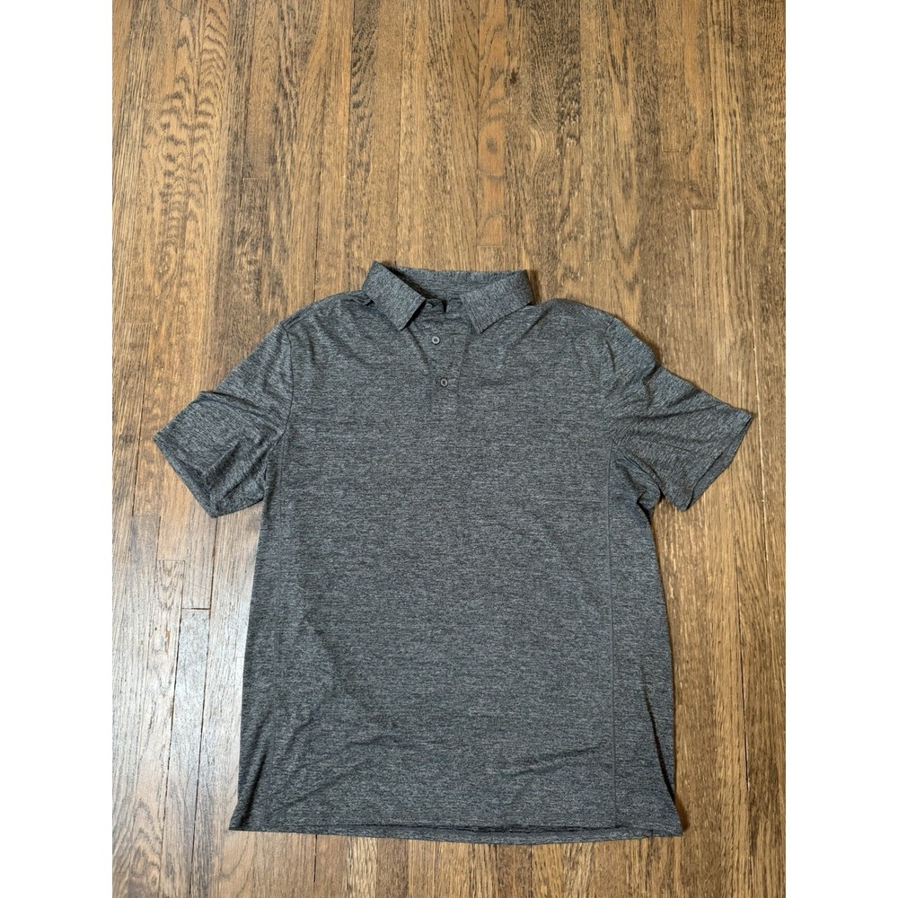 Quince Men's Performance Polo Shirt Heather Grey Size L Short Sleeve Gold Active